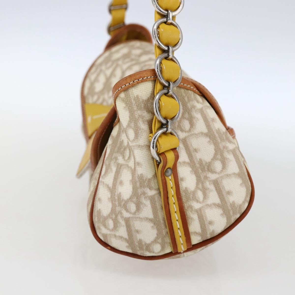 Christian Dior Trotter Canvas Romantic Chain Bag PVC Ivory Silver Auth 170012SAV