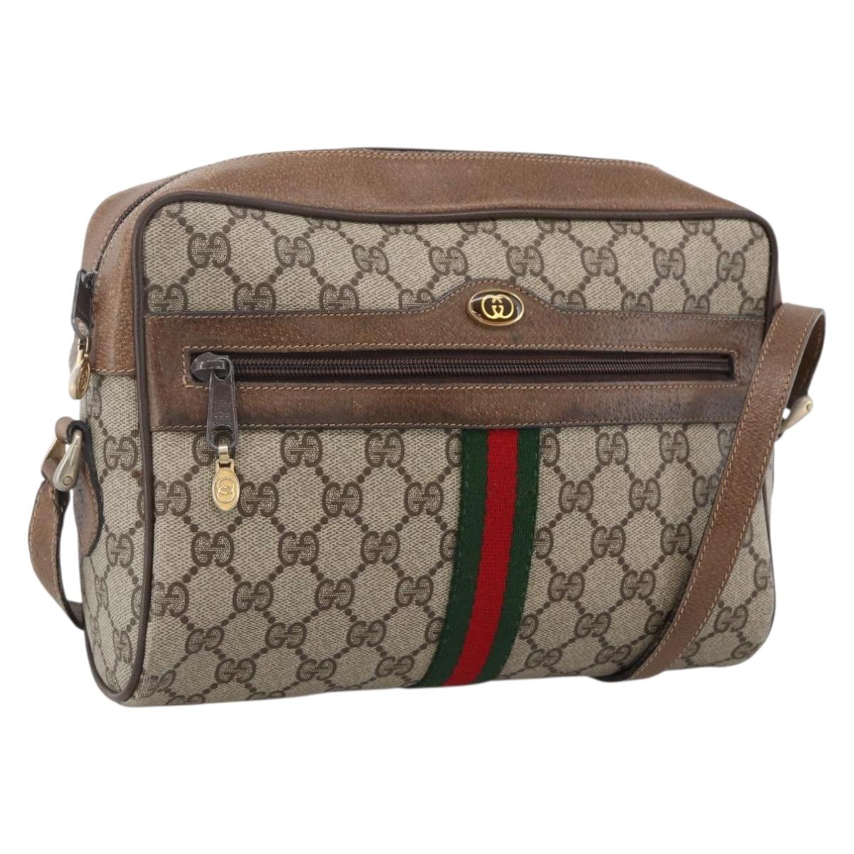 GUCCI GG Supreme Web Sherry Line Bag PVC Beige Gold 72 02 005 Auth 170066