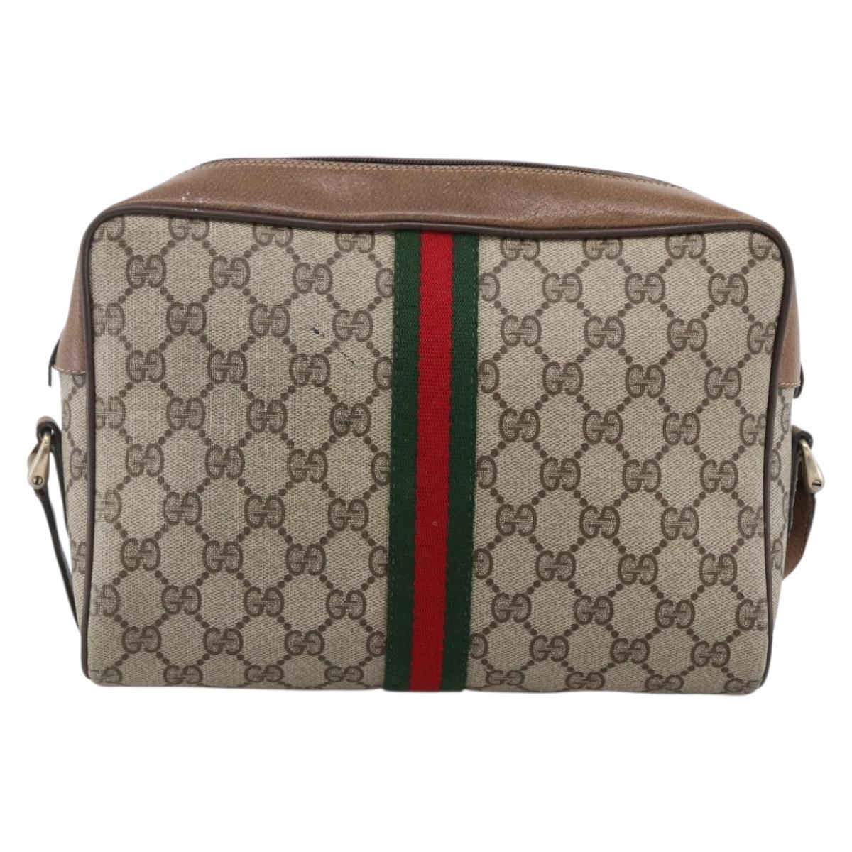 GUCCI GG Supreme Web Sherry Line Bag PVC Beige Gold 72 02 005 Auth 170066