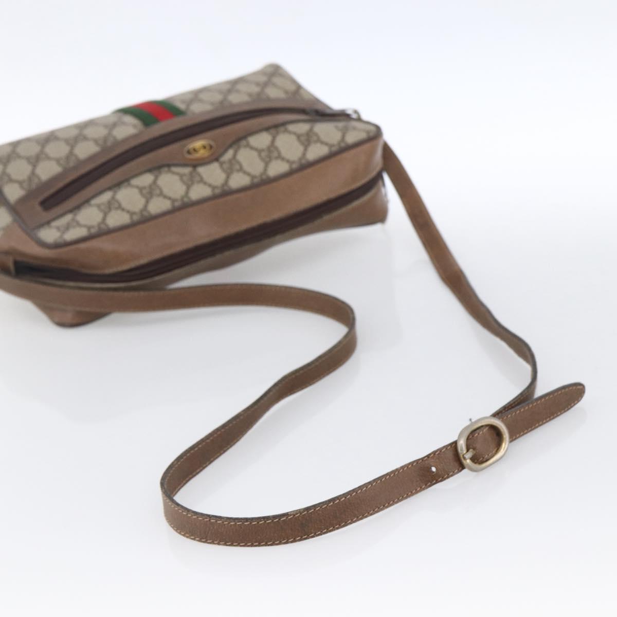 GUCCI GG Supreme Web Sherry Line Bag PVC Beige Gold 72 02 005 Auth 170066