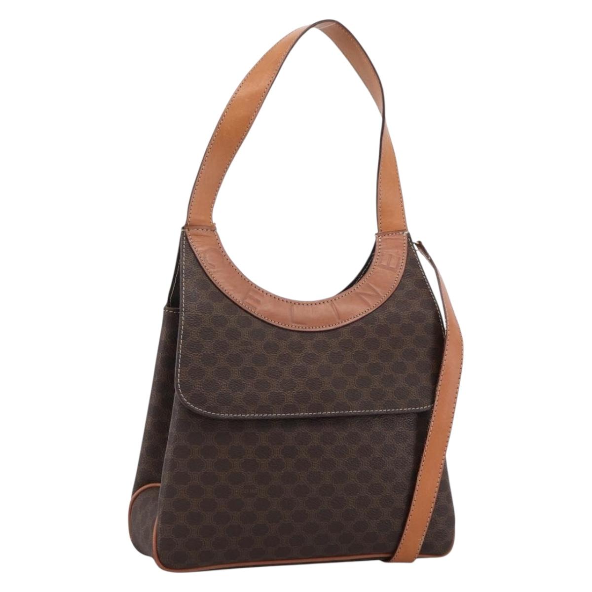 CELINE Macadam Canvas Hand Bag PVC Leather 2way Brown Gold Auth 170070