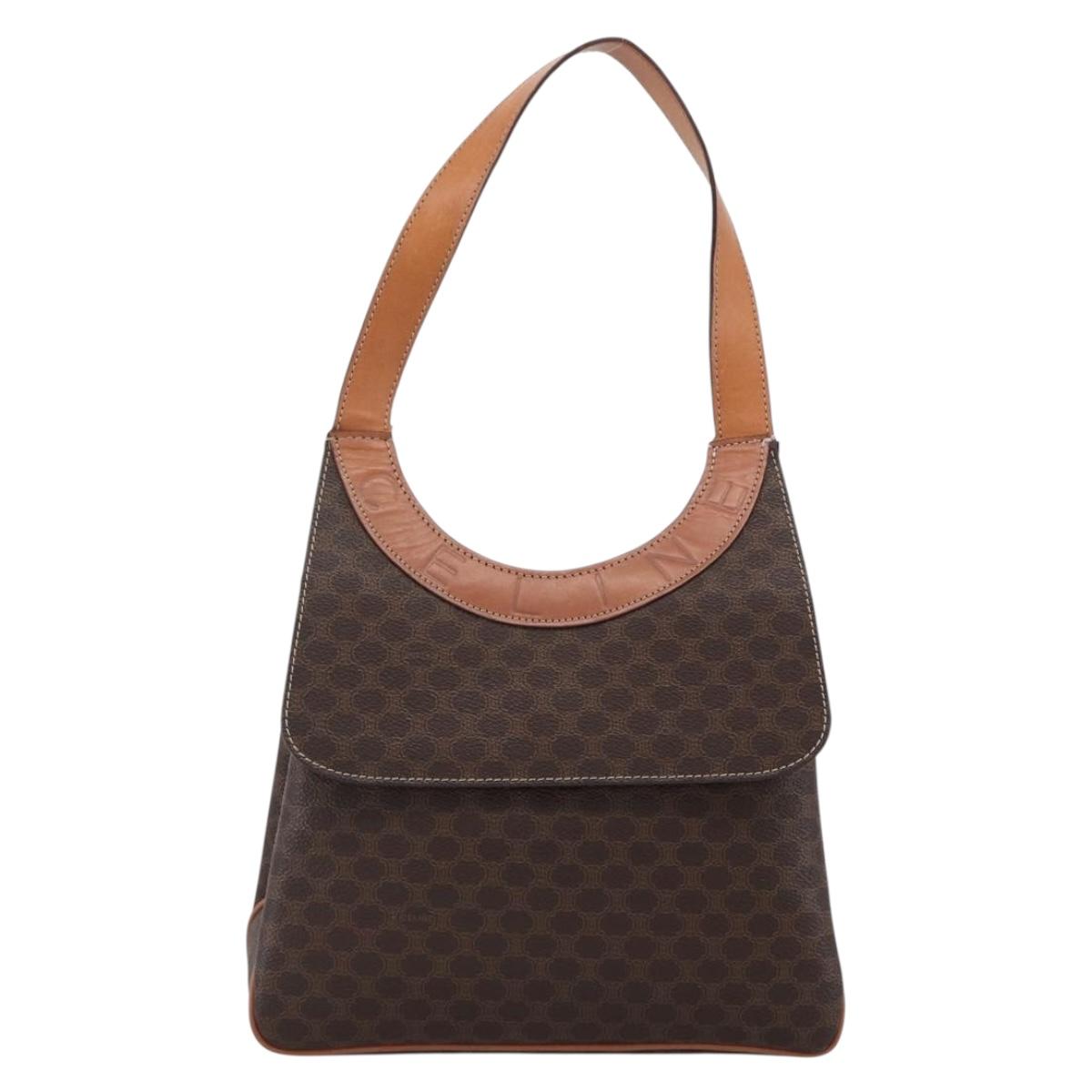 CELINE Macadam Canvas Hand Bag PVC Leather 2way Brown Gold Auth 170070