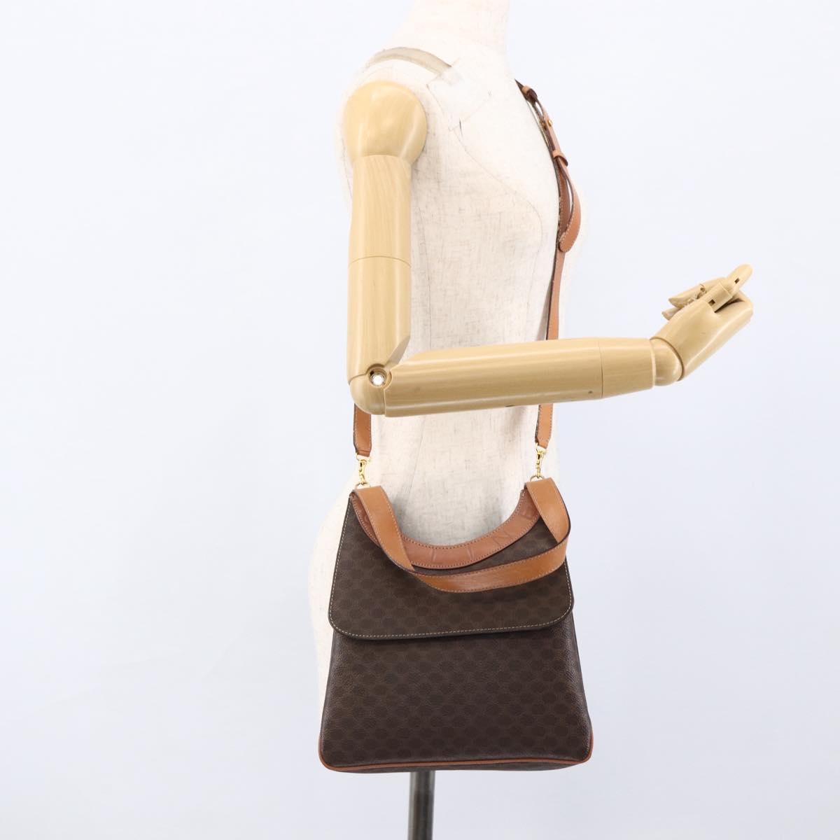 CELINE Macadam Canvas Hand Bag PVC Leather 2way Brown Gold Auth 170070