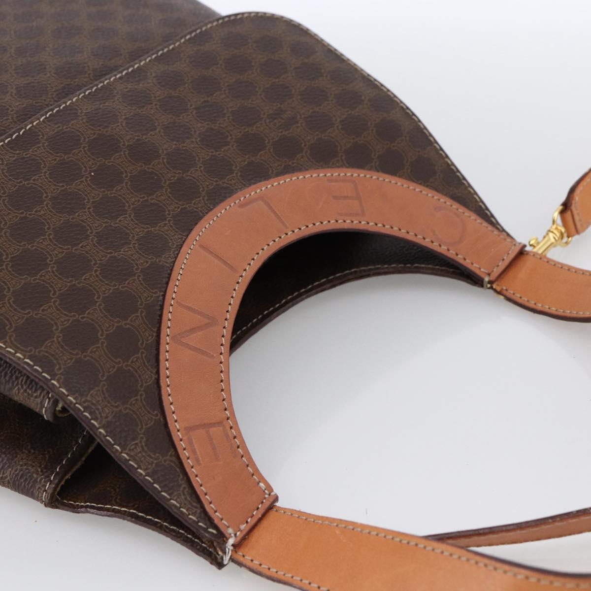 CELINE Macadam Canvas Hand Bag PVC Leather 2way Brown Gold Auth 170070