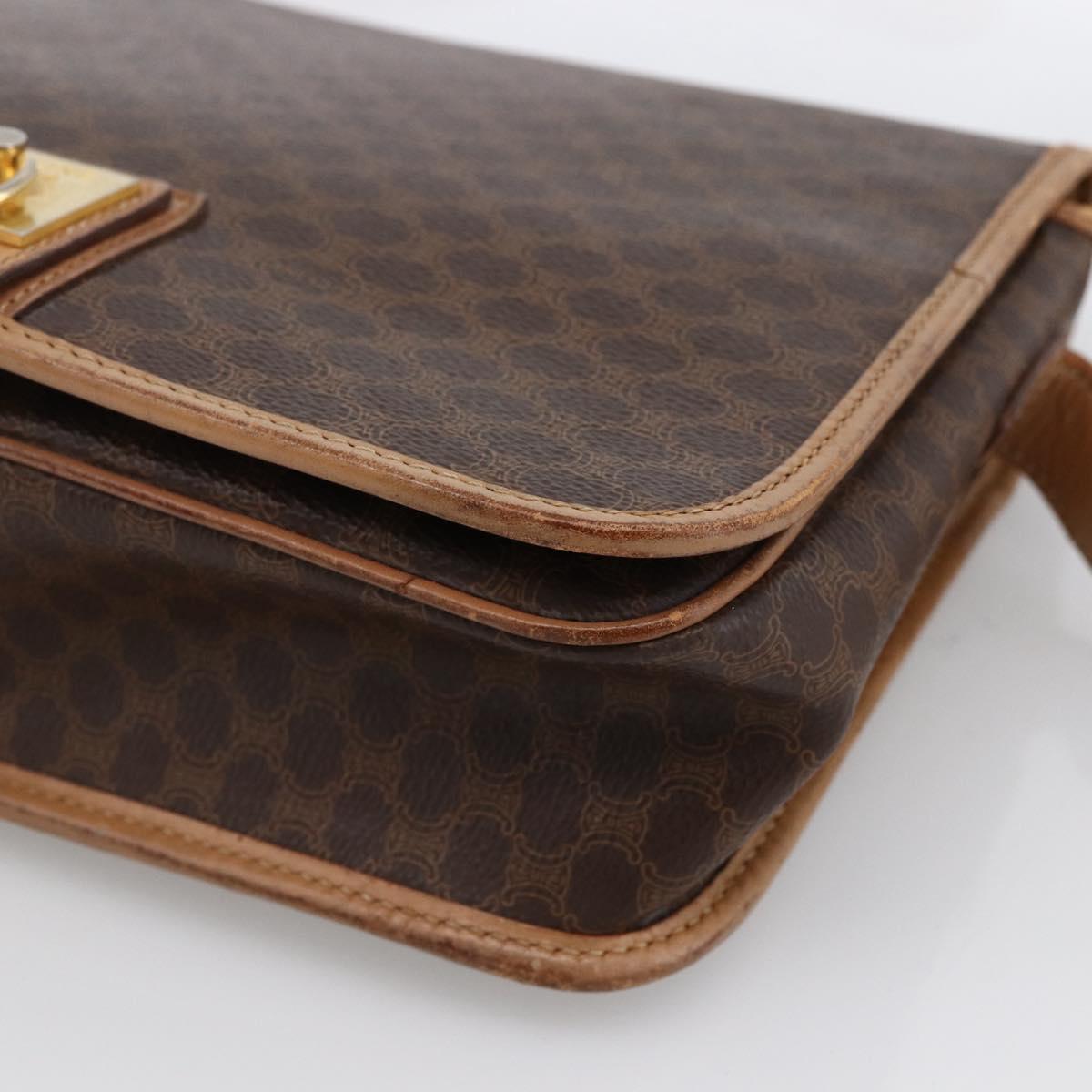 CELINE Macadam Canvas Shoulder Bag PVC Leather Brown Gold Auth 170071