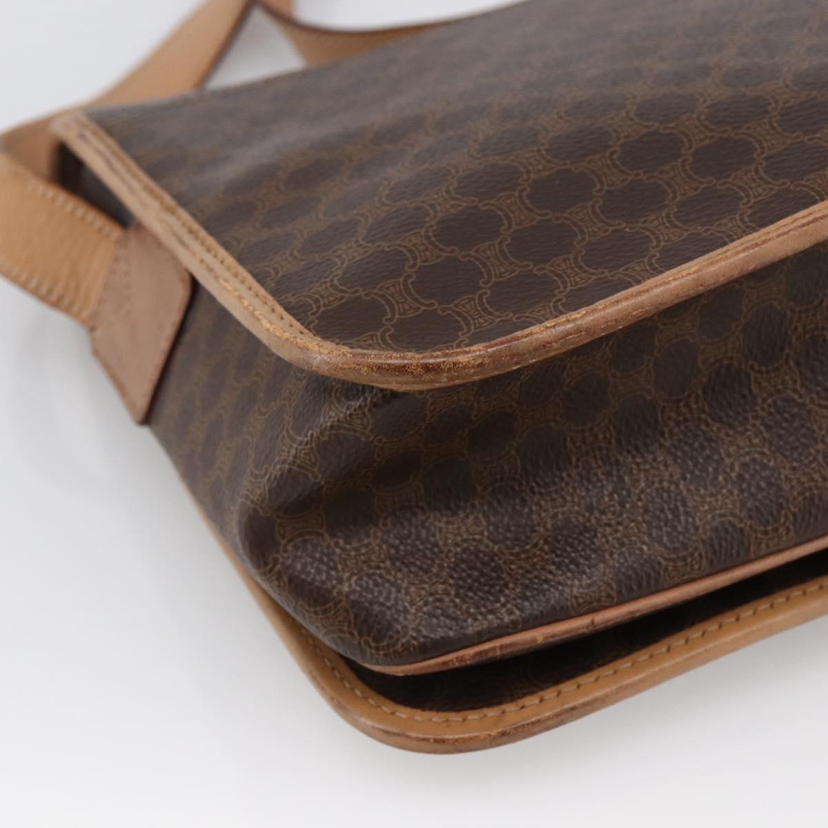 CELINE Macadam Canvas Shoulder Bag PVC Leather Brown Gold Auth 170071
