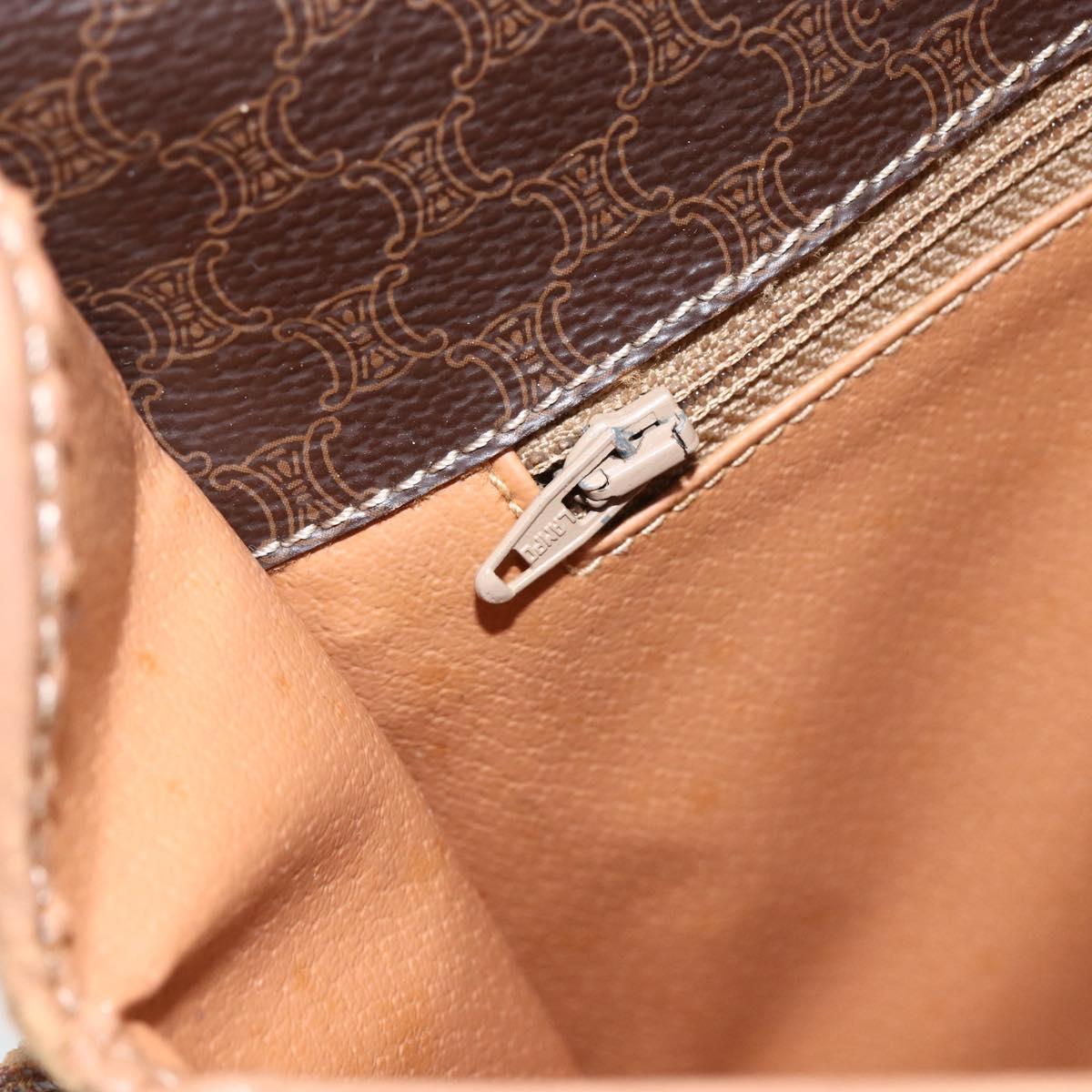 CELINE Macadam Canvas Shoulder Bag PVC Leather Brown Gold Auth 170071