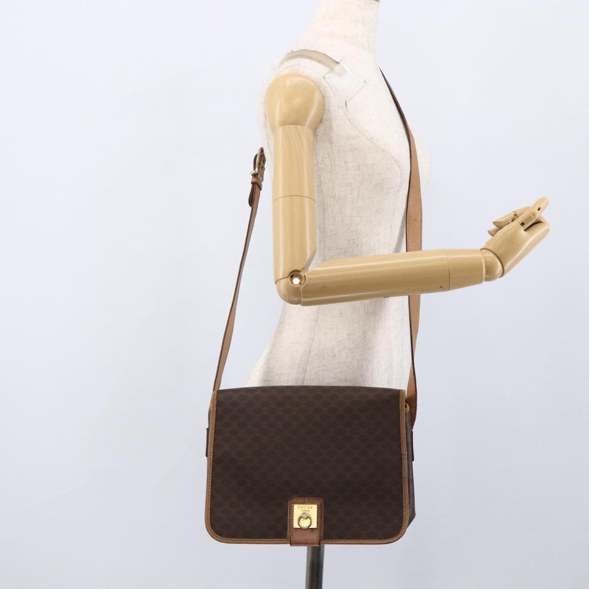 CELINE Macadam Canvas Shoulder Bag PVC Leather Brown Gold Auth 170071