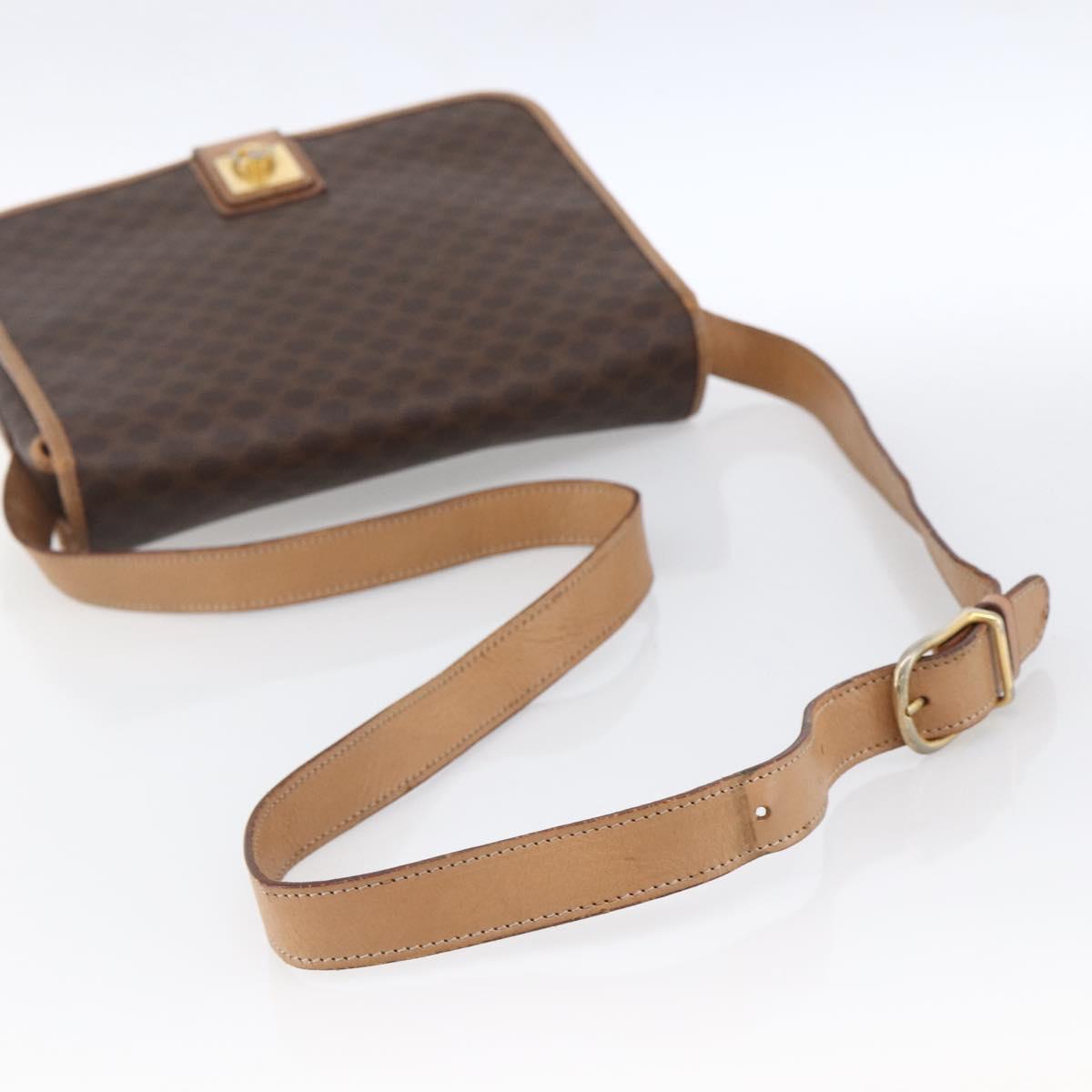 CELINE Macadam Canvas Shoulder Bag PVC Leather Brown Gold Auth 170071