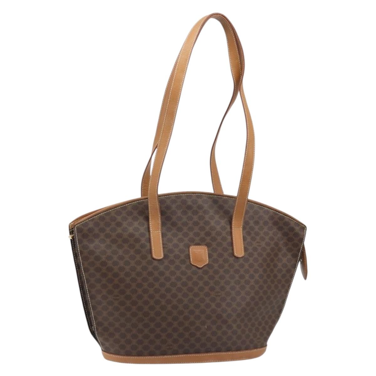 CELINE Macadam Canvas Tote Bag PVC Leather Brown Gold Auth 170072