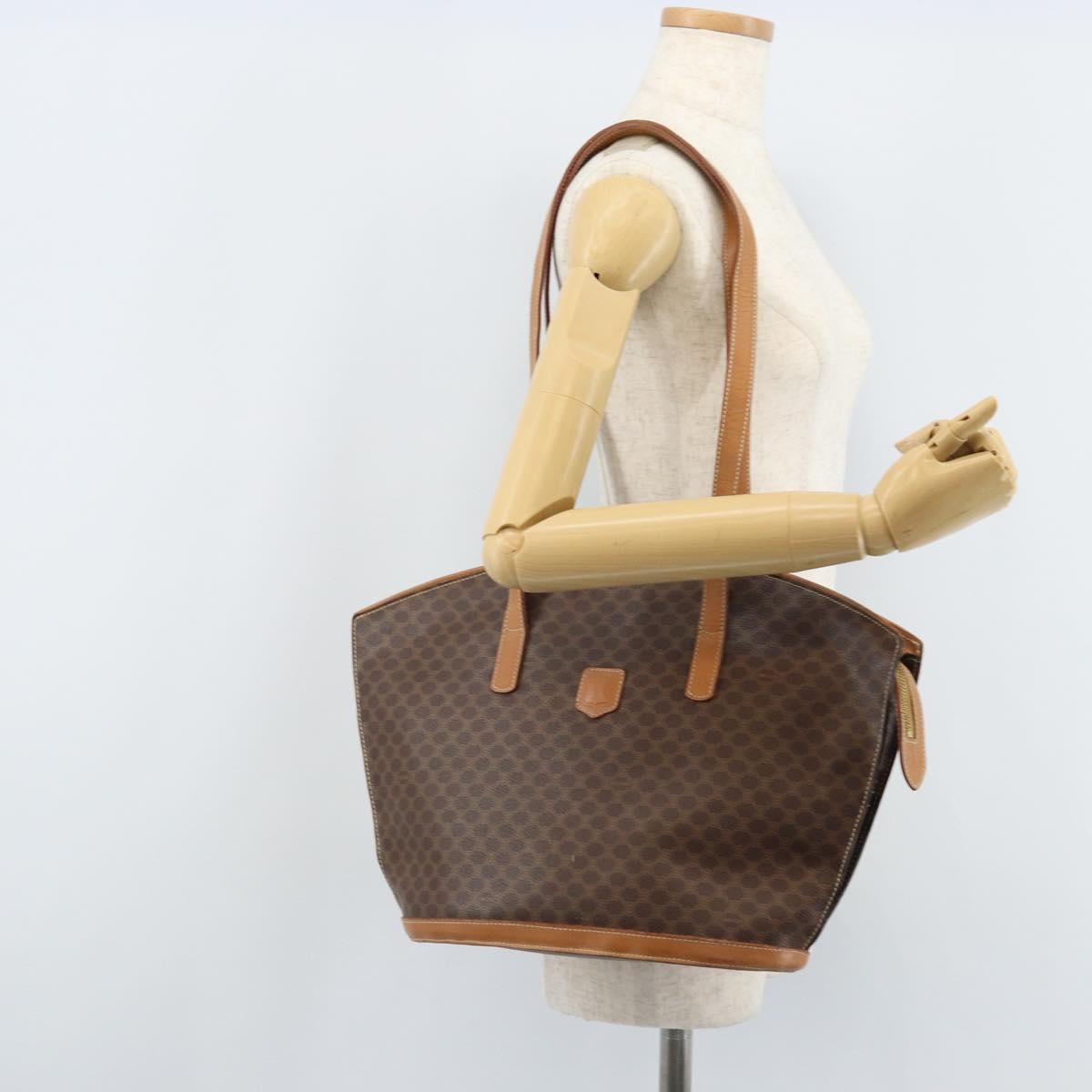 CELINE Macadam Canvas Tote Bag PVC Leather Brown Gold Auth 170072