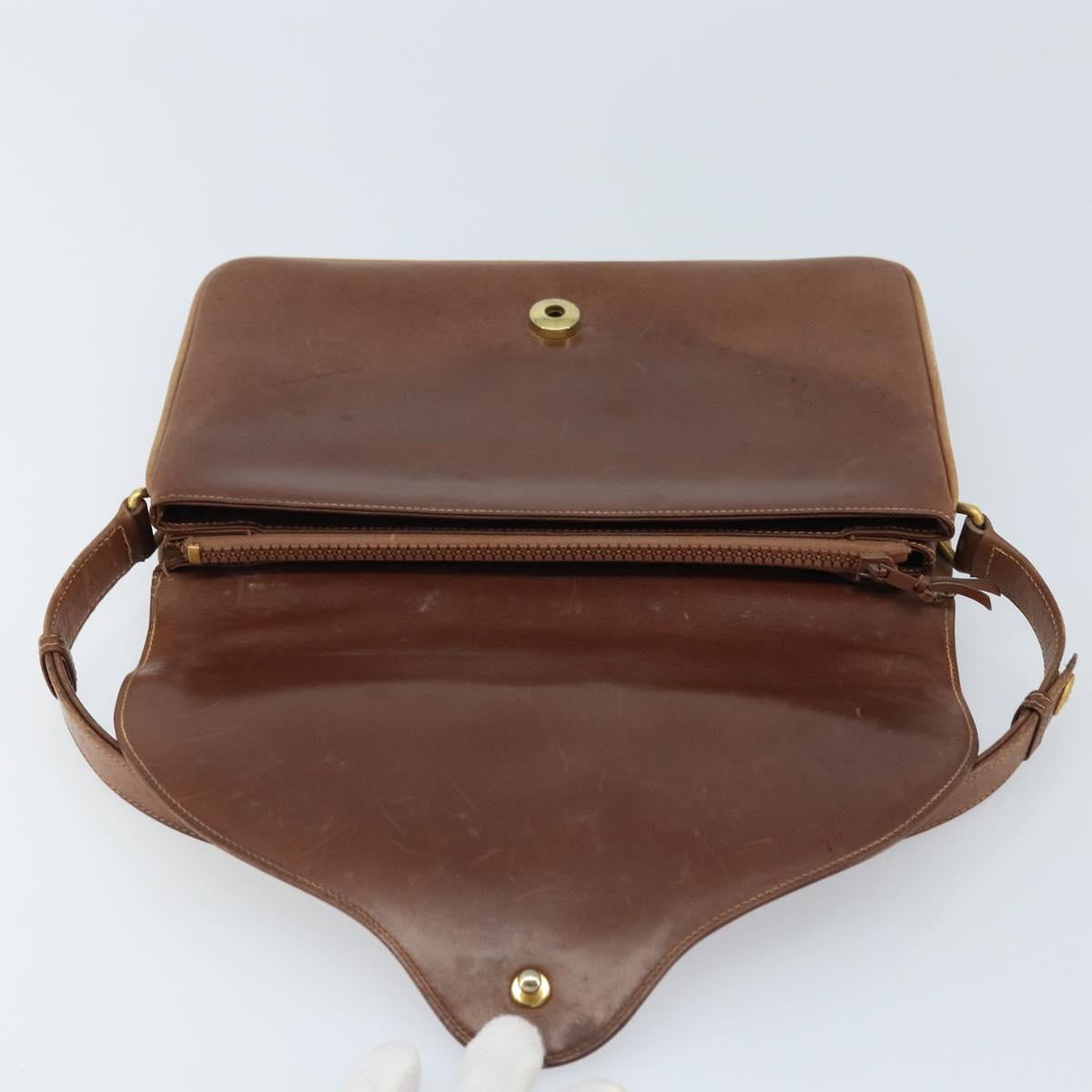 GUCCI Shoulder Bag Leather Brown Gold Auth 170074