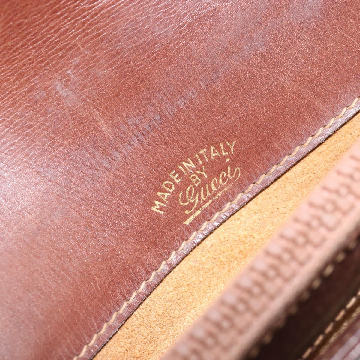 GUCCI Shoulder Bag Leather Brown Gold Auth 170074