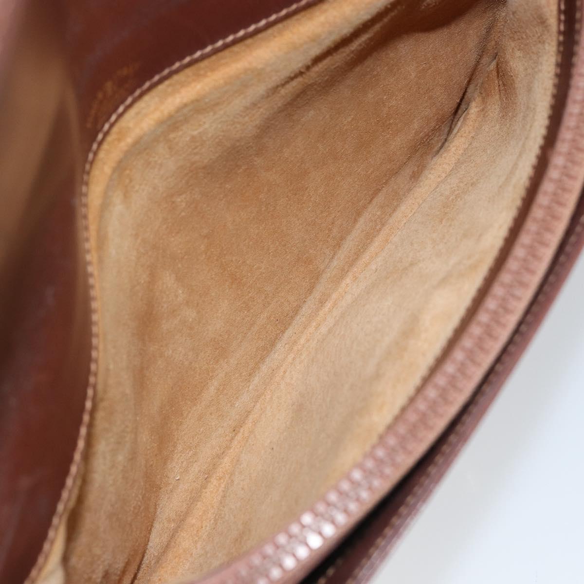 GUCCI Shoulder Bag Leather Brown Gold Auth 170074