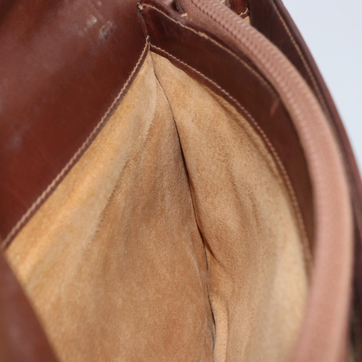 GUCCI Shoulder Bag Leather Brown Gold Auth 170074