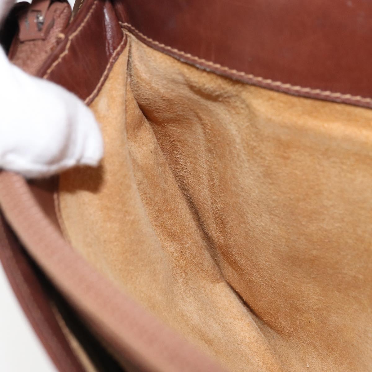 GUCCI Shoulder Bag Leather Brown Gold Auth 170074