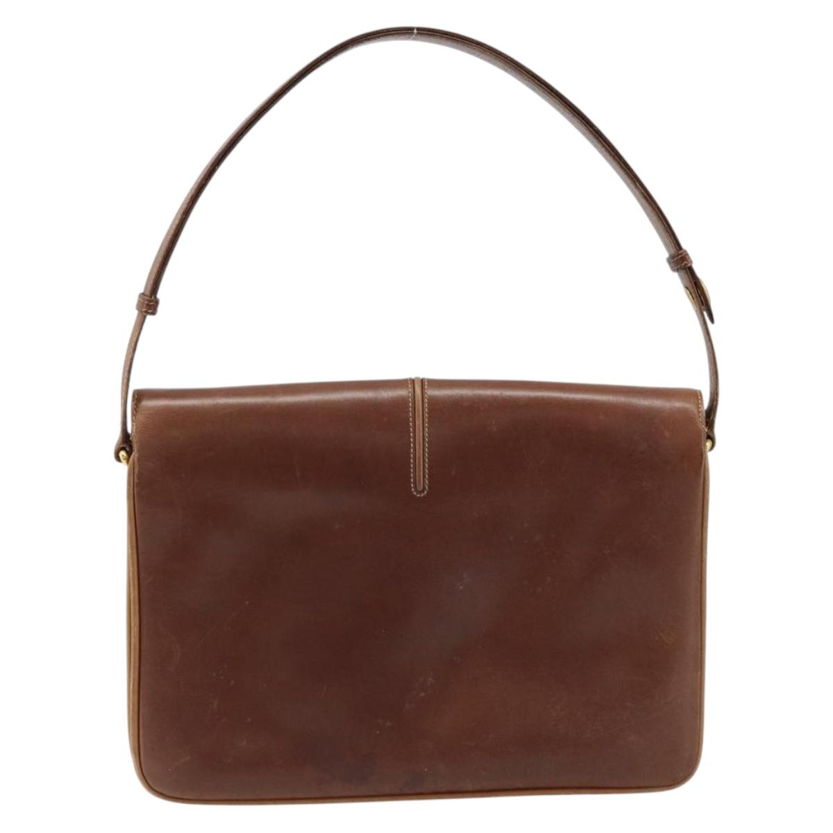 GUCCI Shoulder Bag Leather Brown Gold Auth 170074