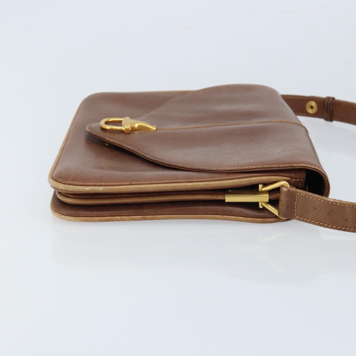 GUCCI Shoulder Bag Leather Brown Gold Auth 170074
