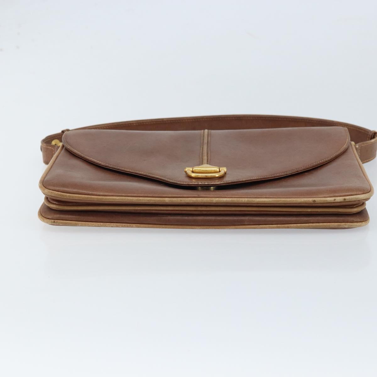 GUCCI Shoulder Bag Leather Brown Gold Auth 170074