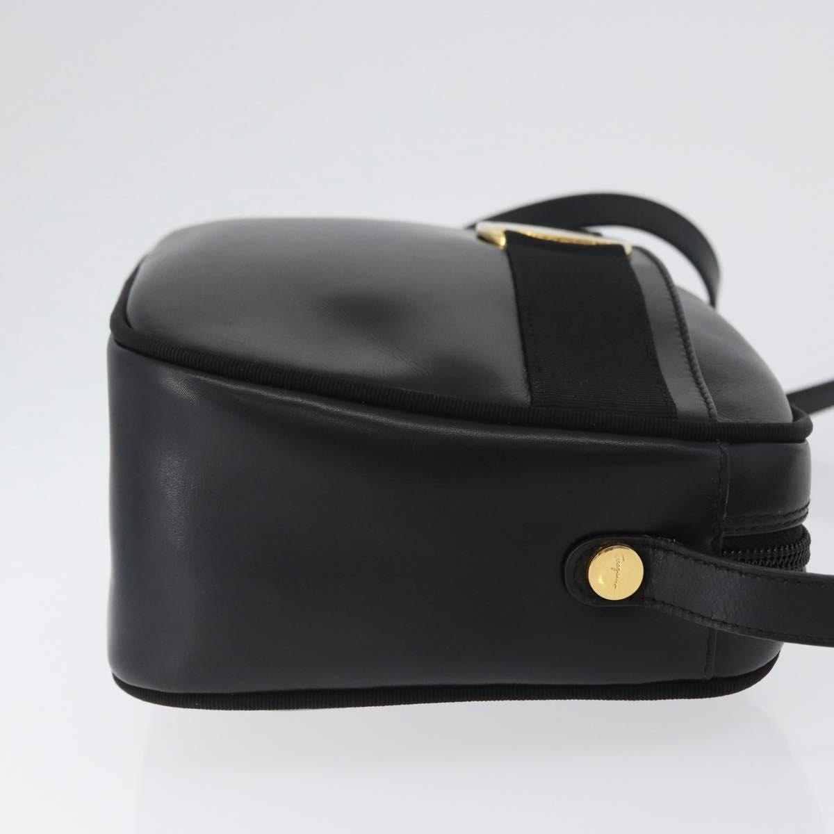 Salvatore Ferragamo Vala Shoulder Bag Leather Black Gold Auth 170076