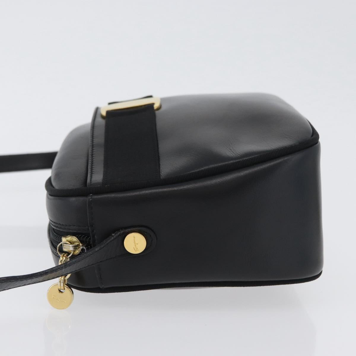 Salvatore Ferragamo Vala Shoulder Bag Leather Black Gold Auth 170076