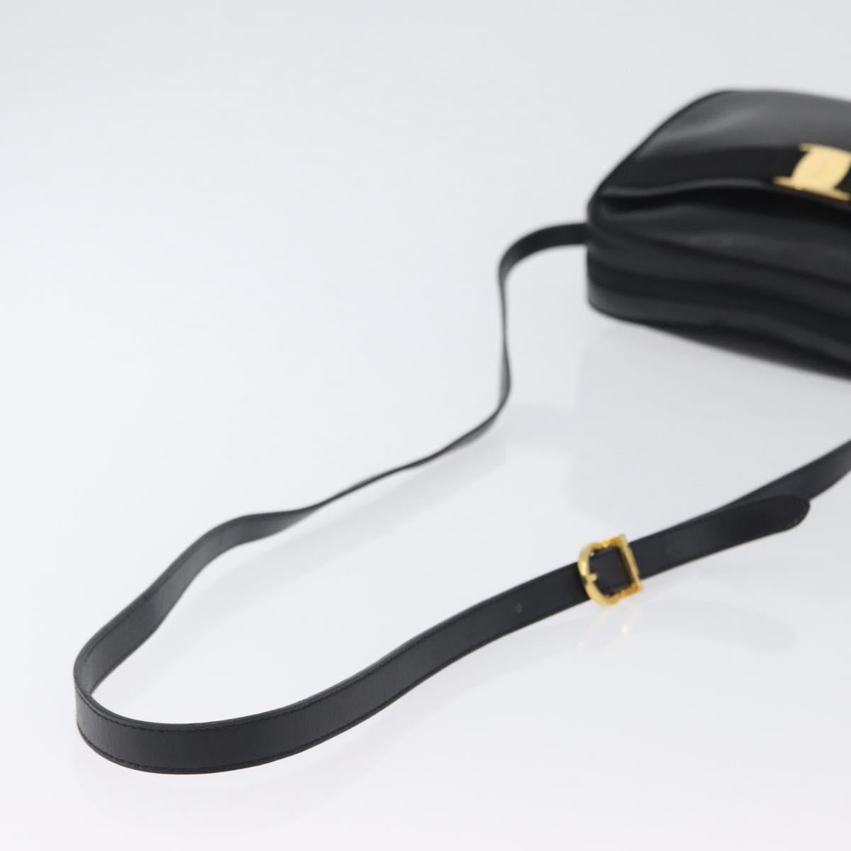 Salvatore Ferragamo Vala Shoulder Bag Leather Black Gold Auth 170076