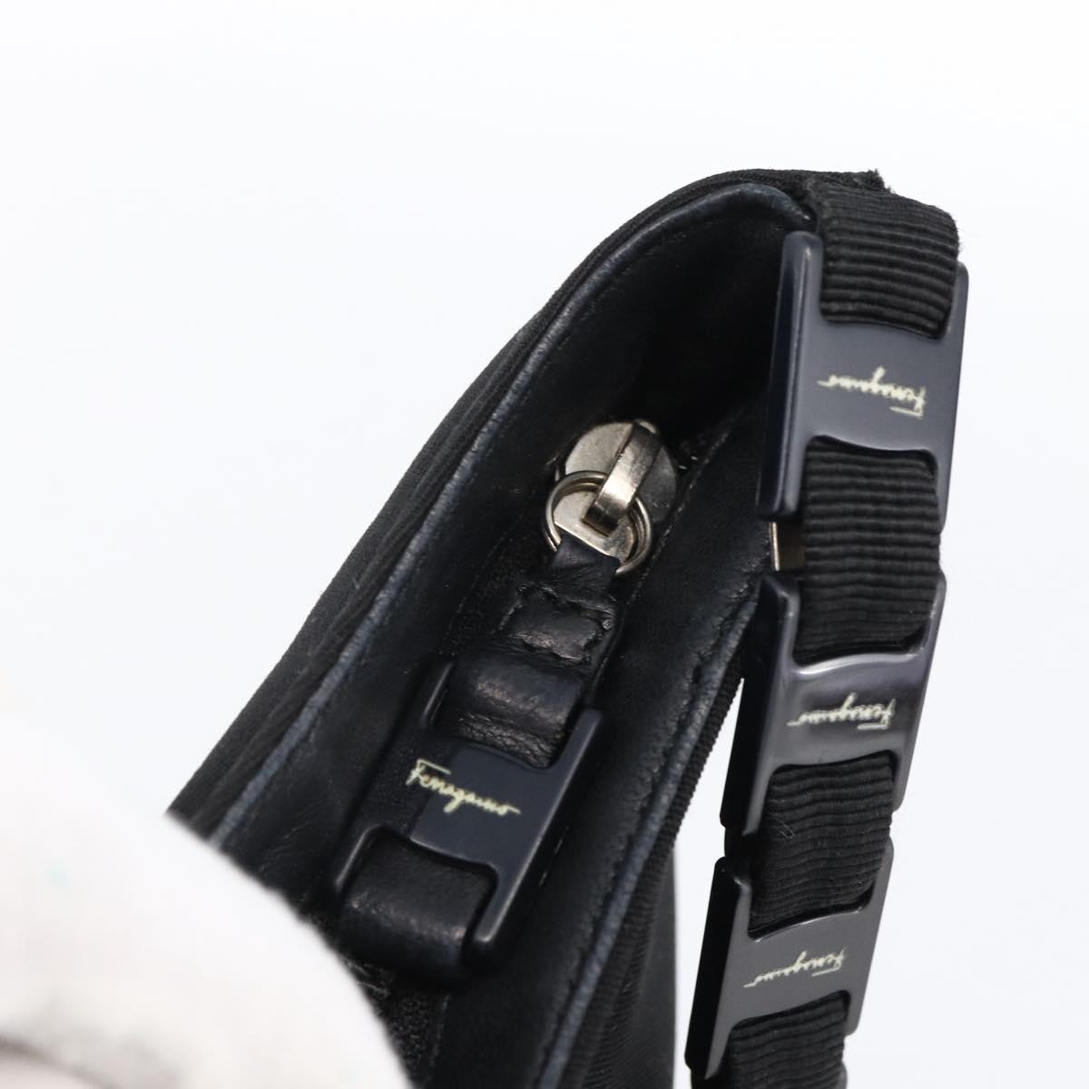 Salvatore Ferragamo Vala Shoulder Bag Canvas Black Silver Auth 170077