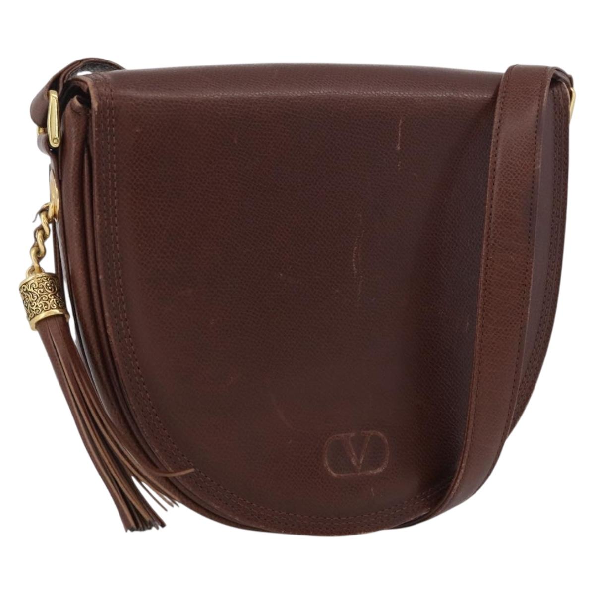 VALENTINO Shoulder Bag Leather Gold Brown Auth 170080