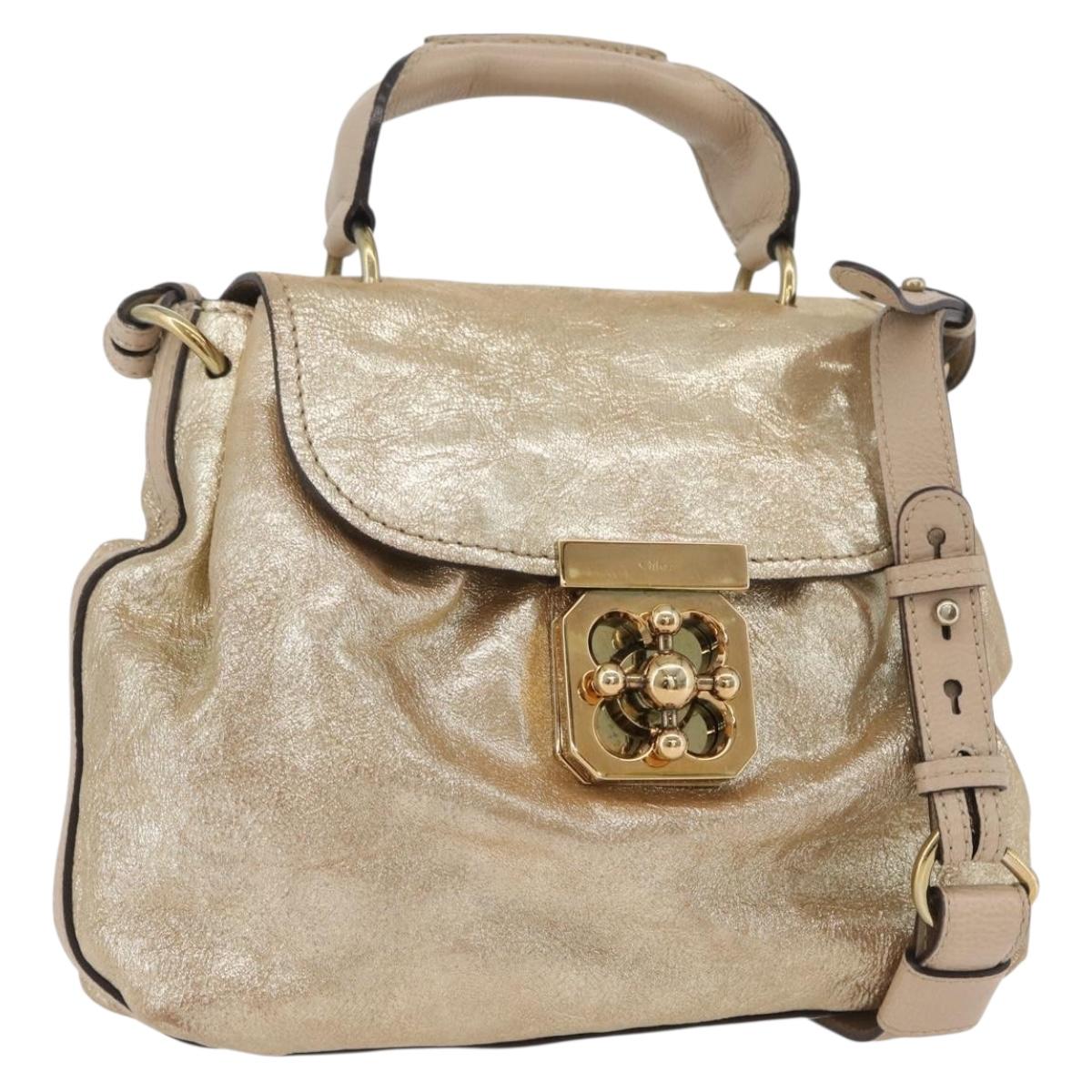 Chloe Elsie Hand Bag Leather 2way Gold Auth 170081