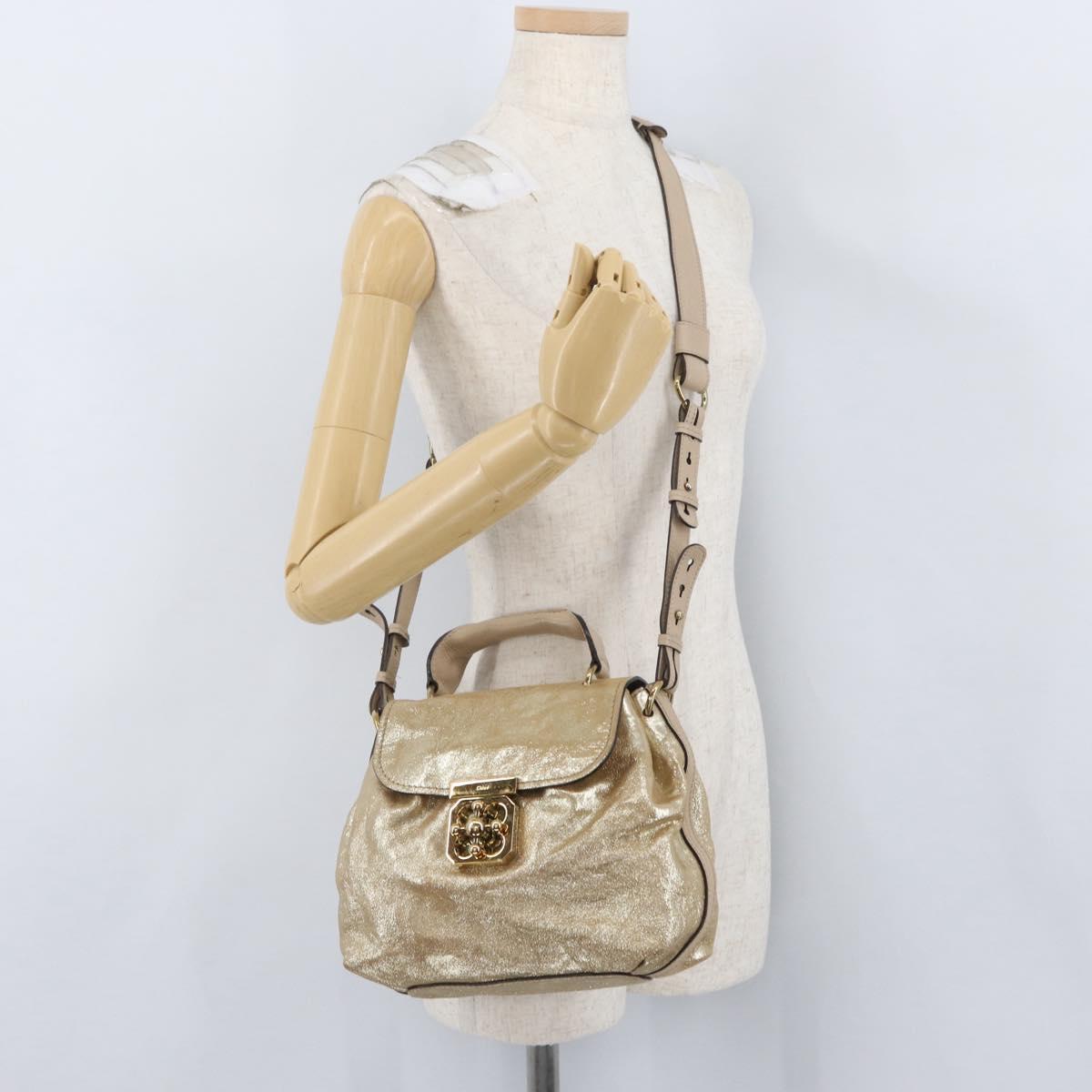 Chloe Elsie Hand Bag Leather 2way Gold Auth 170081