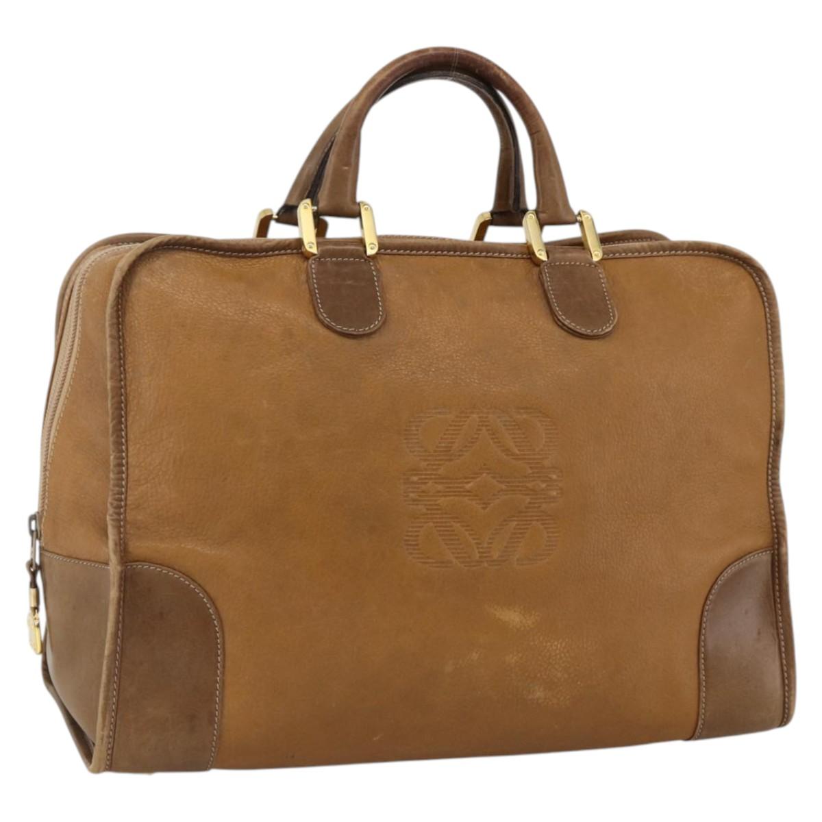 LOEWE Anagram Amazona 30 Hand Bag Leather Beige Gold Auth 170083