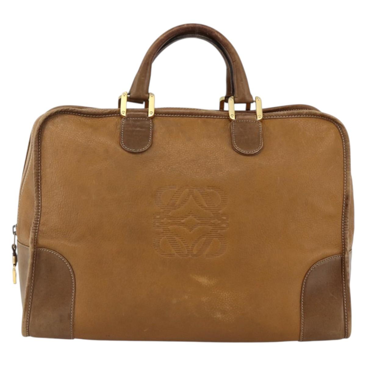 LOEWE Anagram Amazona 30 Hand Bag Leather Beige Gold Auth 170083