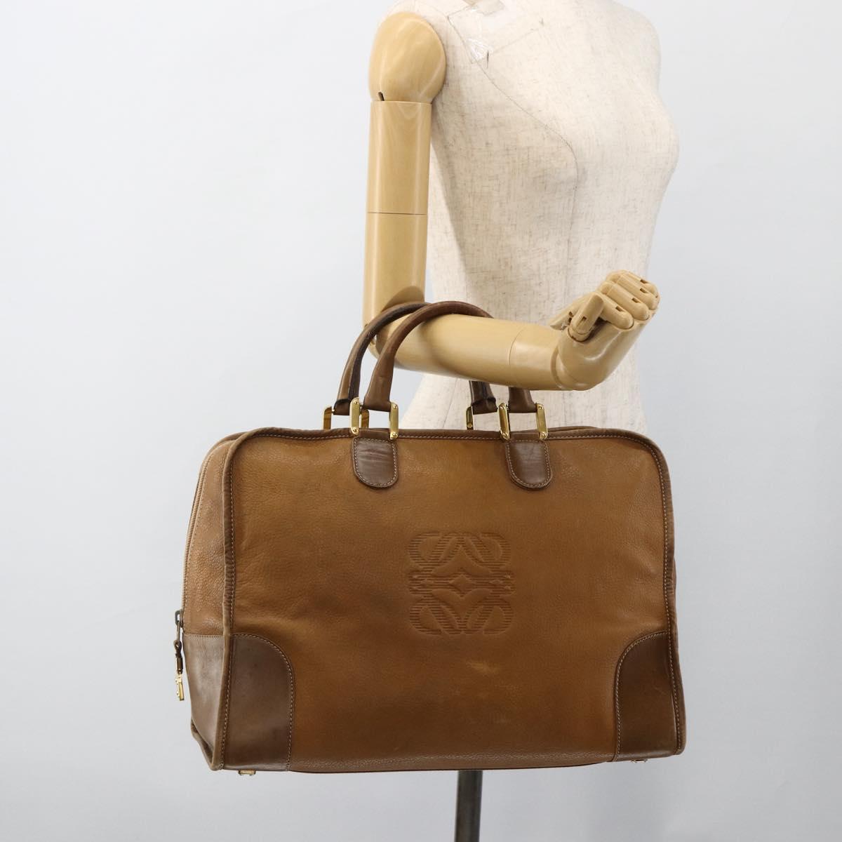 LOEWE Anagram Amazona 30 Hand Bag Leather Beige Gold Auth 170083
