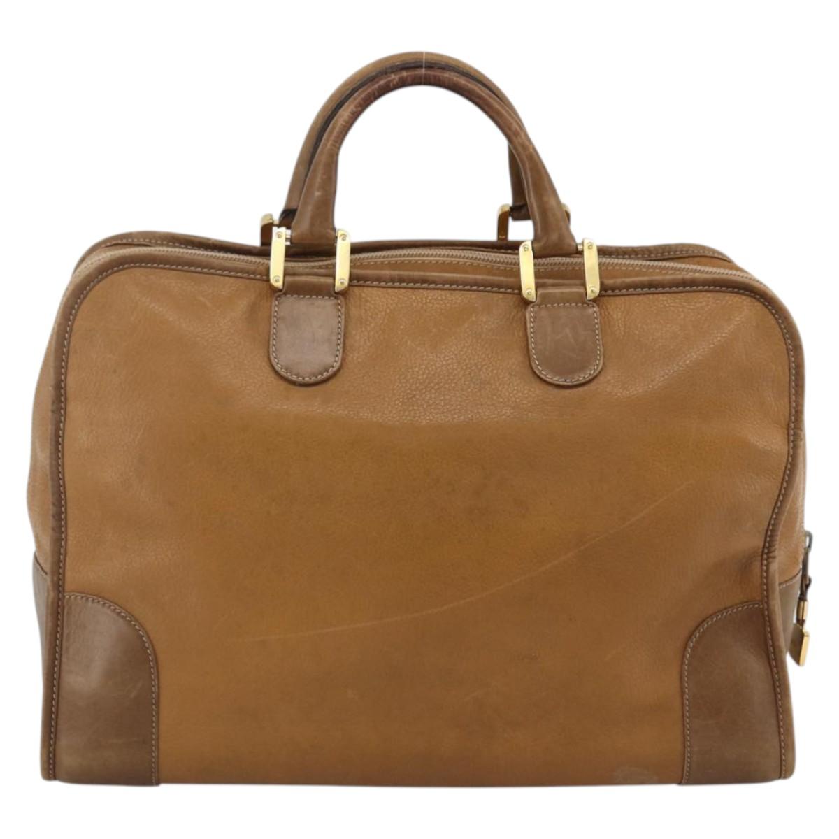 LOEWE Anagram Amazona 30 Hand Bag Leather Beige Gold Auth 170083