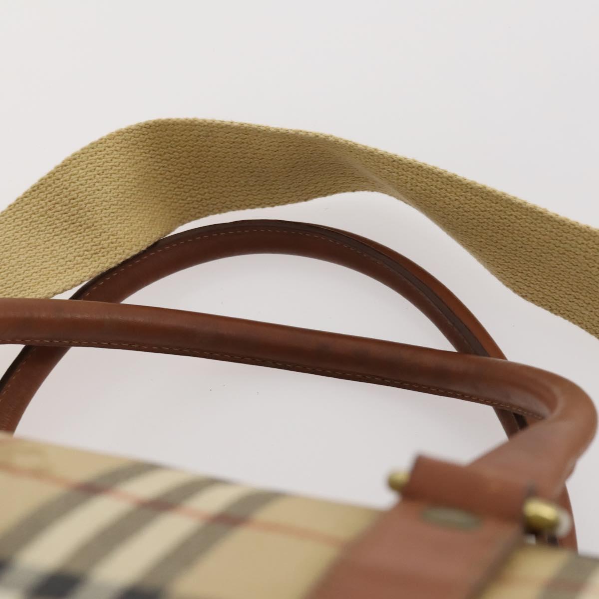 Burberrys Nova Check Boston Bag PVC 2way Beige Gold Auth 170084