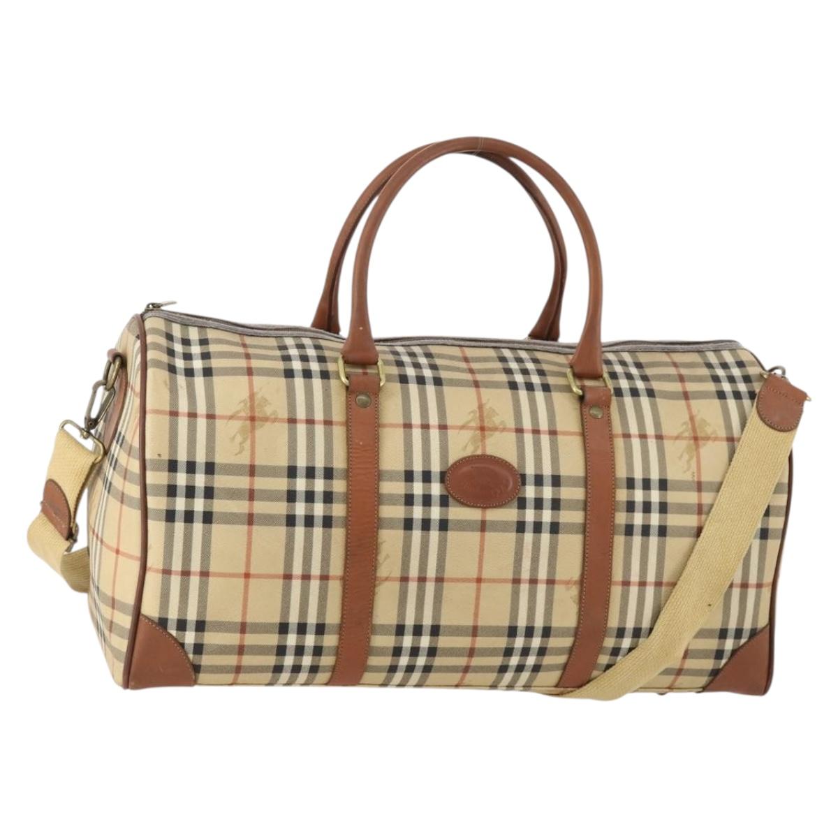 Burberrys Nova Check Boston Bag PVC 2way Beige Gold Auth 170084
