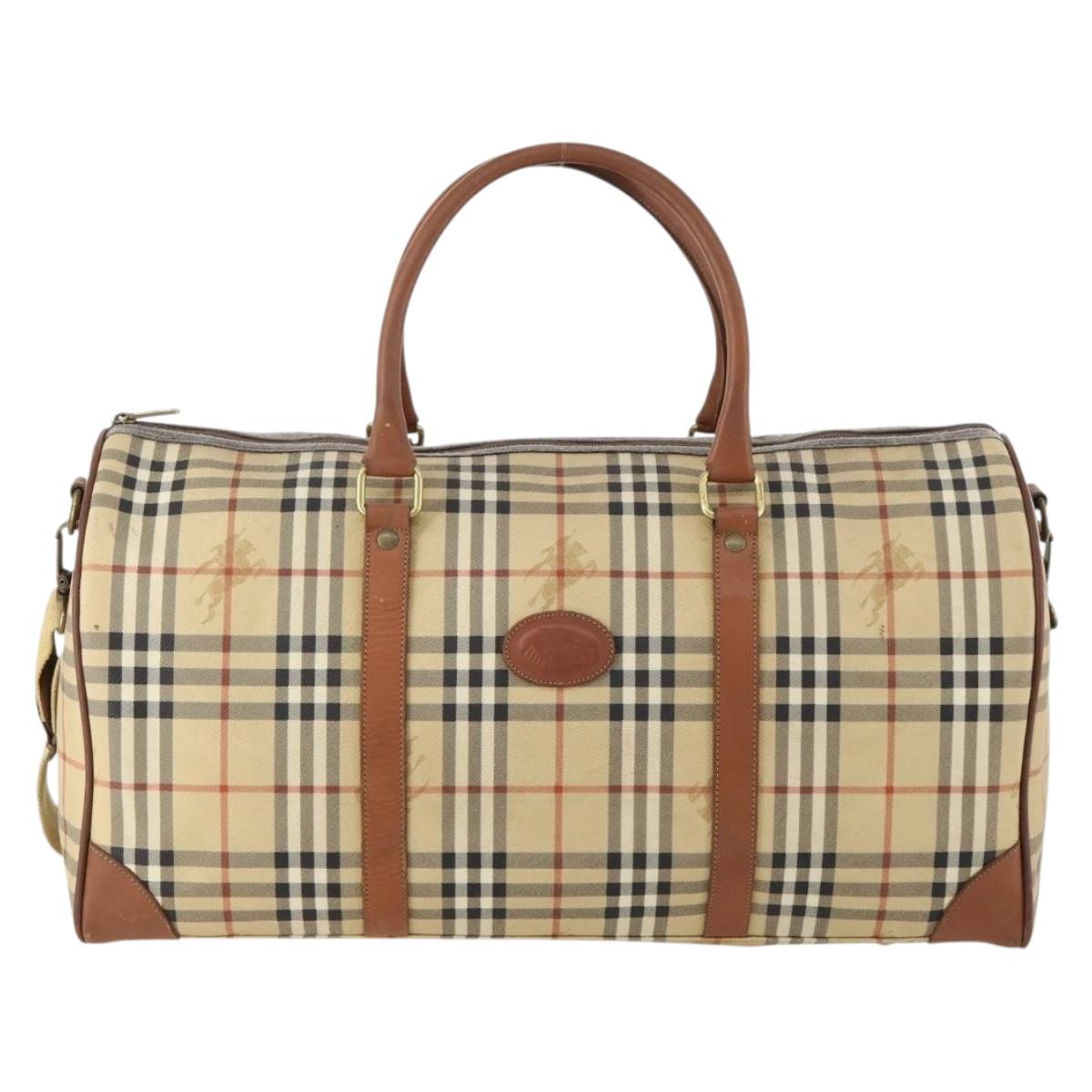 Burberrys Nova Check Boston Bag PVC 2way Beige Gold Auth 170084