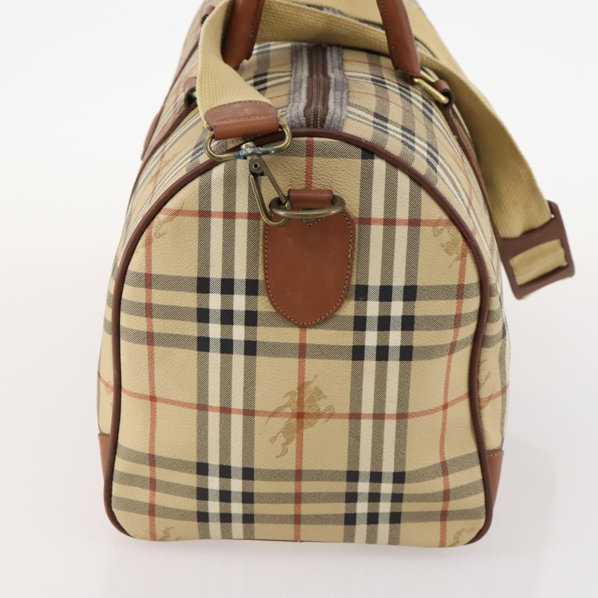 Burberrys Nova Check Boston Bag PVC 2way Beige Gold Auth 170084