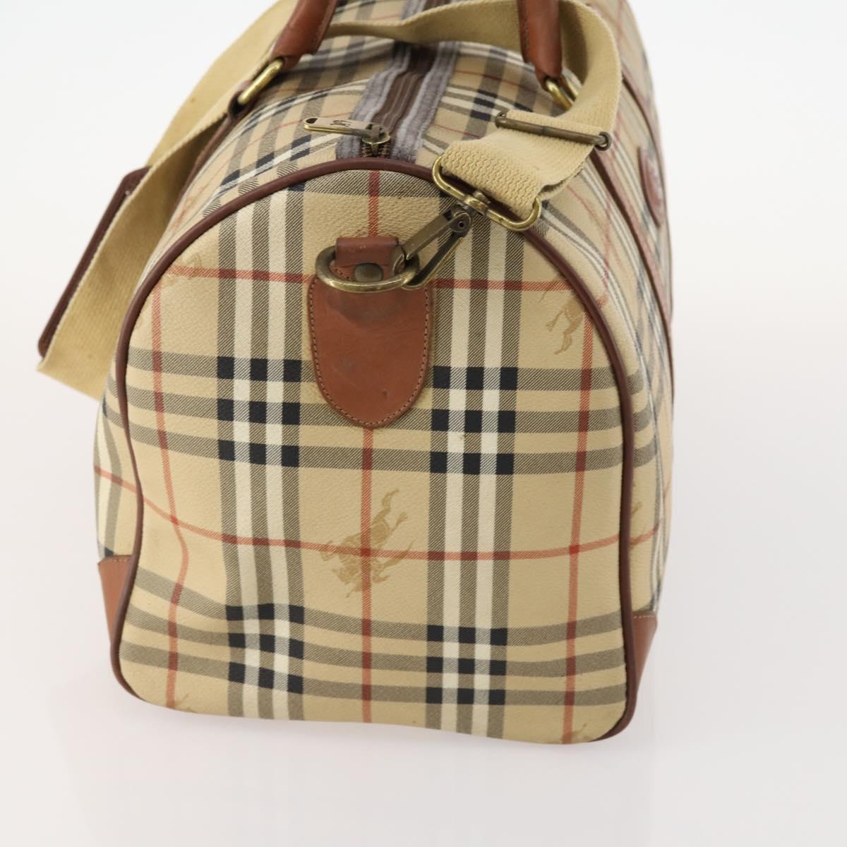 Burberrys Nova Check Boston Bag PVC 2way Beige Gold Auth 170084