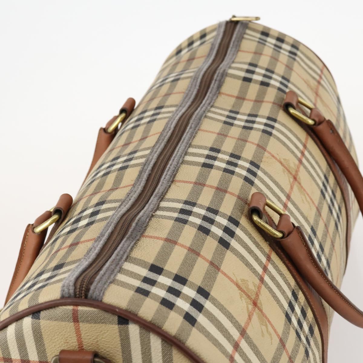 Burberrys Nova Check Boston Bag PVC 2way Beige Gold Auth 170084