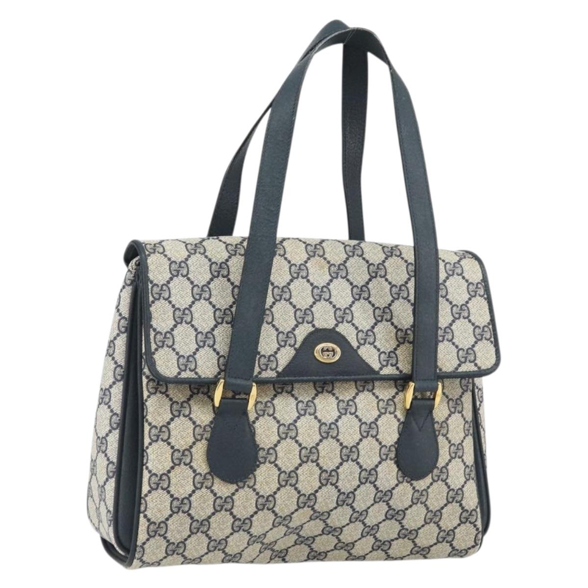 GUCCI GG Supreme Hand Bag PVC Navy Gold 116 02 080 Auth 170106