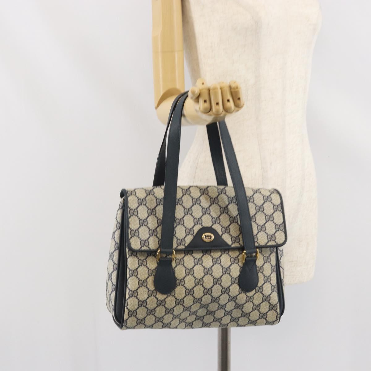 GUCCI GG Supreme Hand Bag PVC Navy Gold 116 02 080 Auth 170106