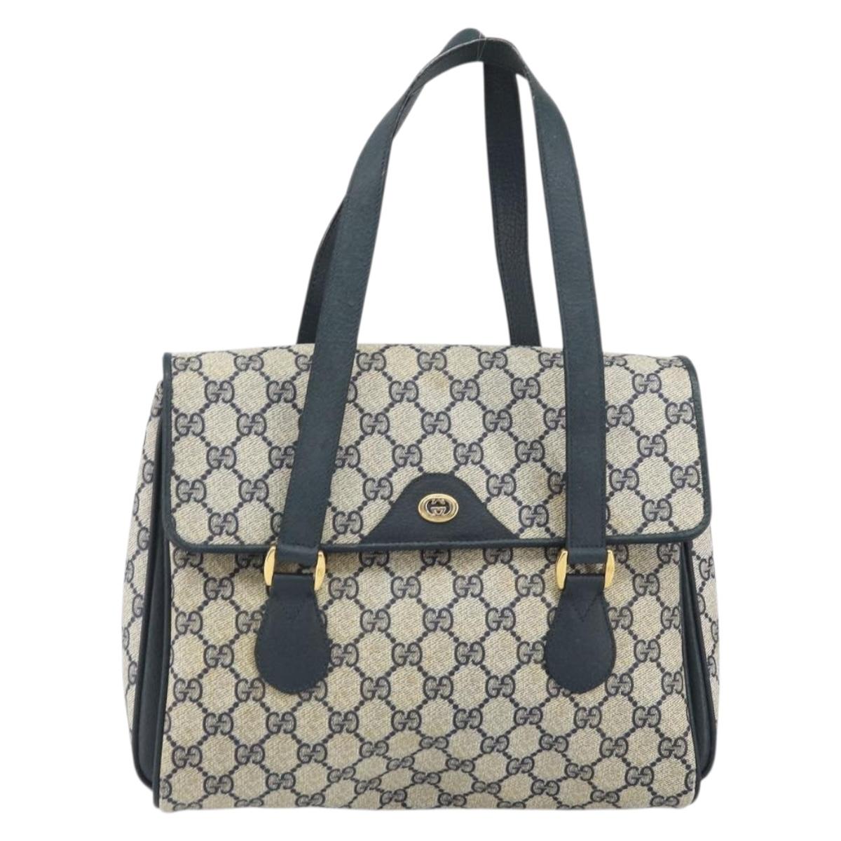 GUCCI GG Supreme Hand Bag PVC Navy Gold 116 02 080 Auth 170106