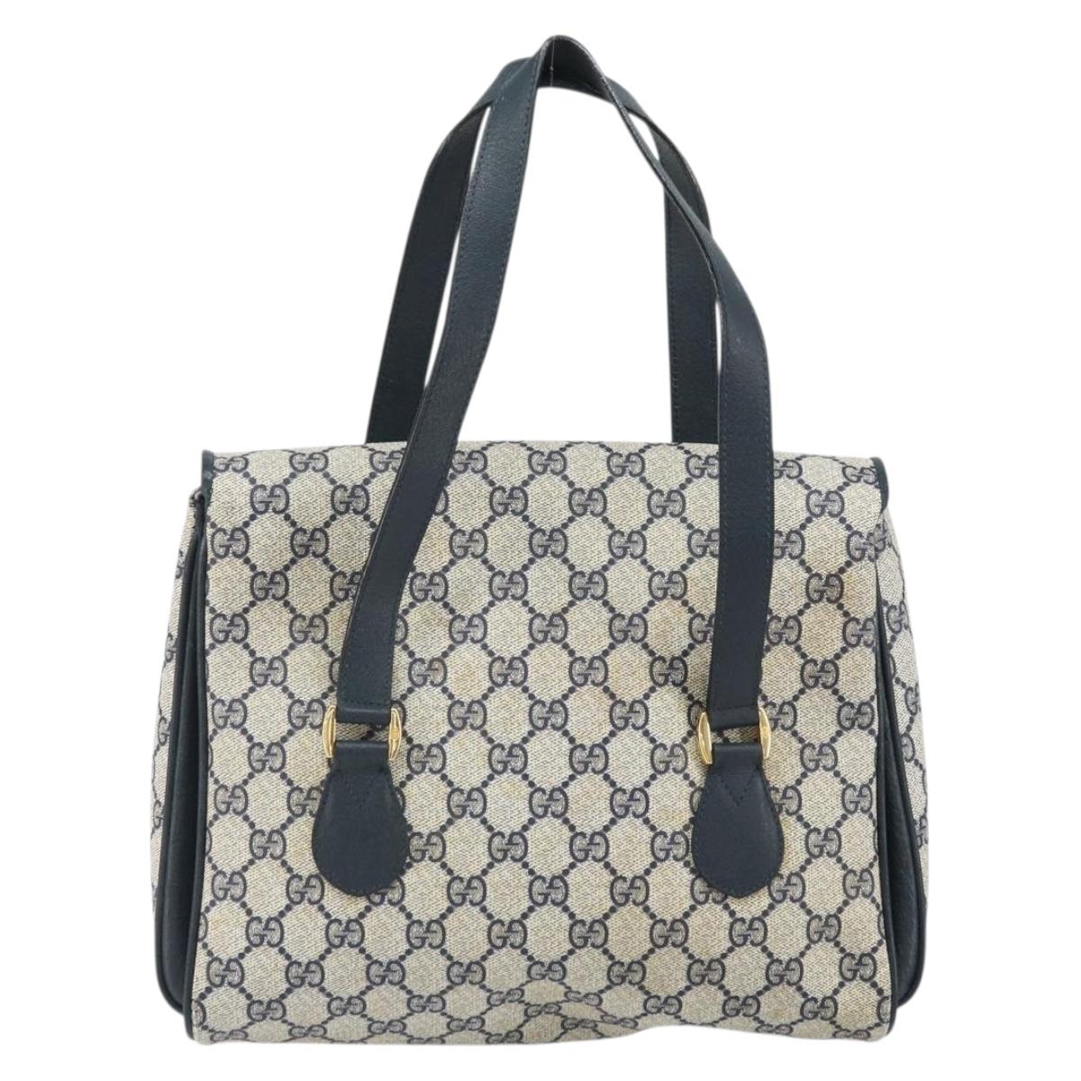 GUCCI GG Supreme Hand Bag PVC Navy Gold 116 02 080 Auth 170106