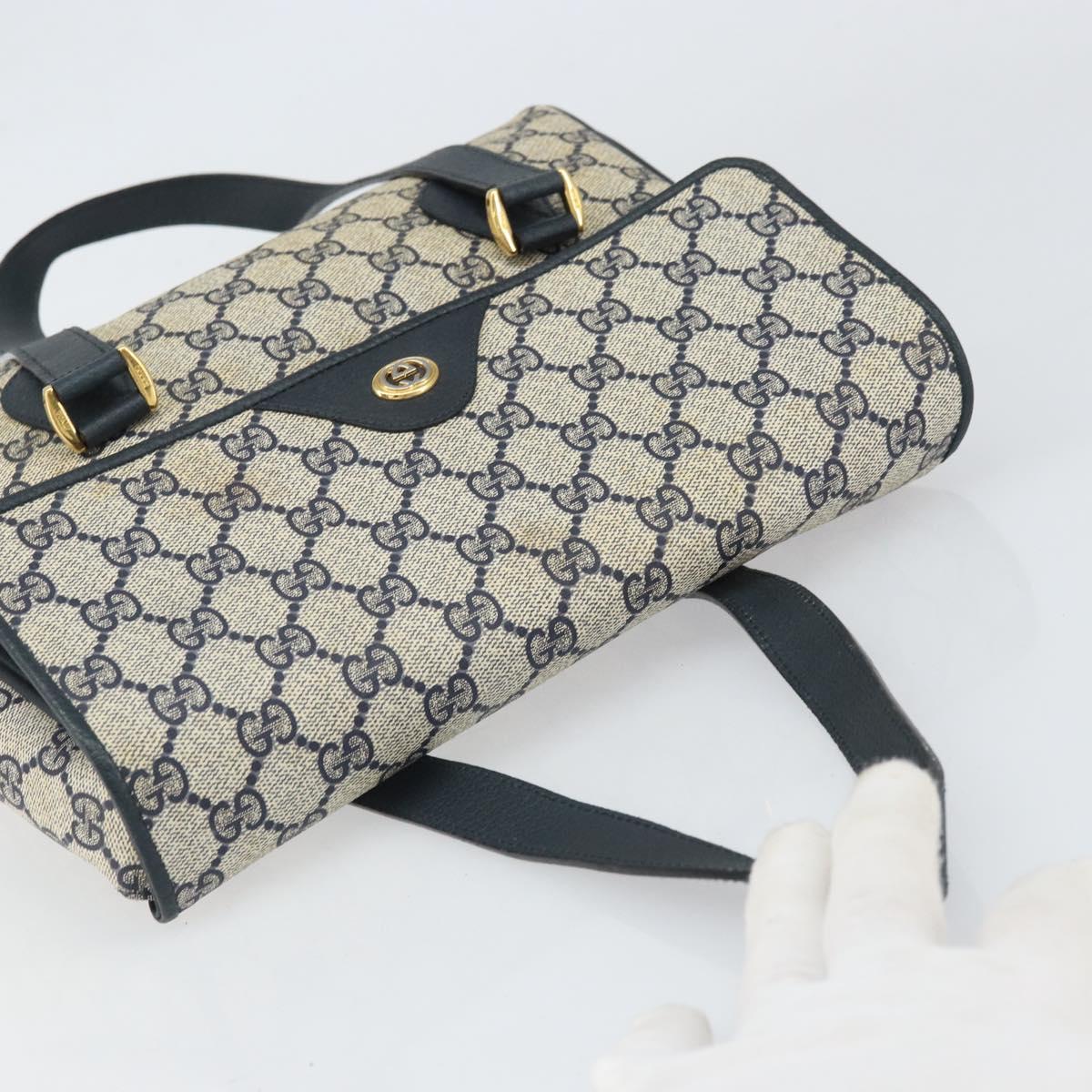 GUCCI GG Supreme Hand Bag PVC Navy Gold 116 02 080 Auth 170106