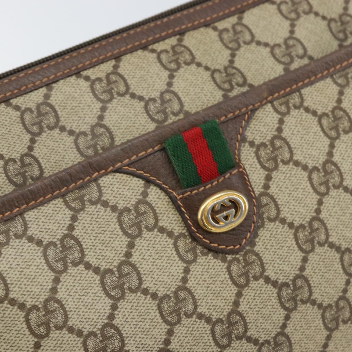 GUCCI GG Supreme Web Sherry Line Bag PVC Beige Gold 89 02 077 Auth 170107