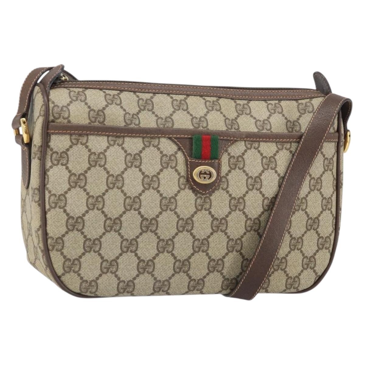 GUCCI GG Supreme Web Sherry Line Bag PVC Beige Gold 89 02 077 Auth 170107