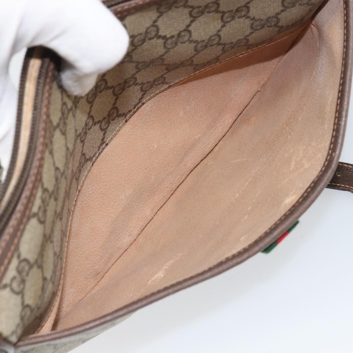 GUCCI GG Supreme Web Sherry Line Bag PVC Beige Gold 89 02 077 Auth 170107