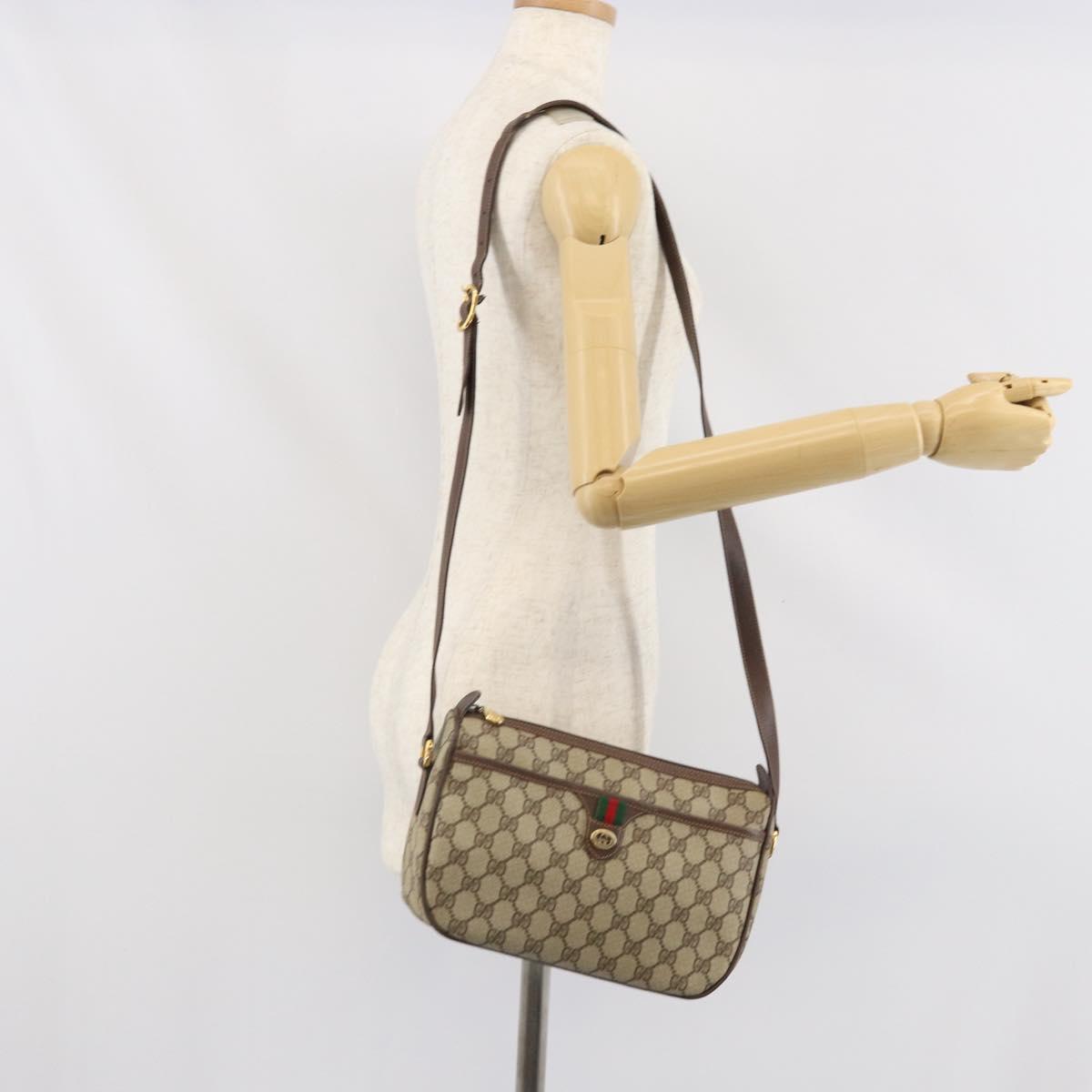 GUCCI GG Supreme Web Sherry Line Bag PVC Beige Gold 89 02 077 Auth 170107