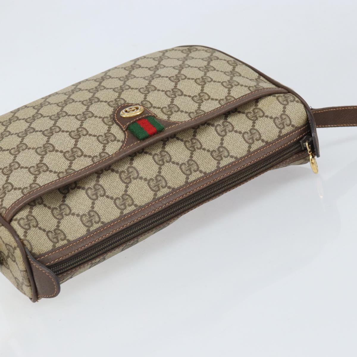 GUCCI GG Supreme Web Sherry Line Bag PVC Beige Gold 89 02 077 Auth 170107